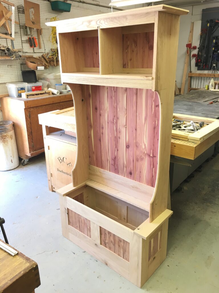 wooden chest and blanket holder