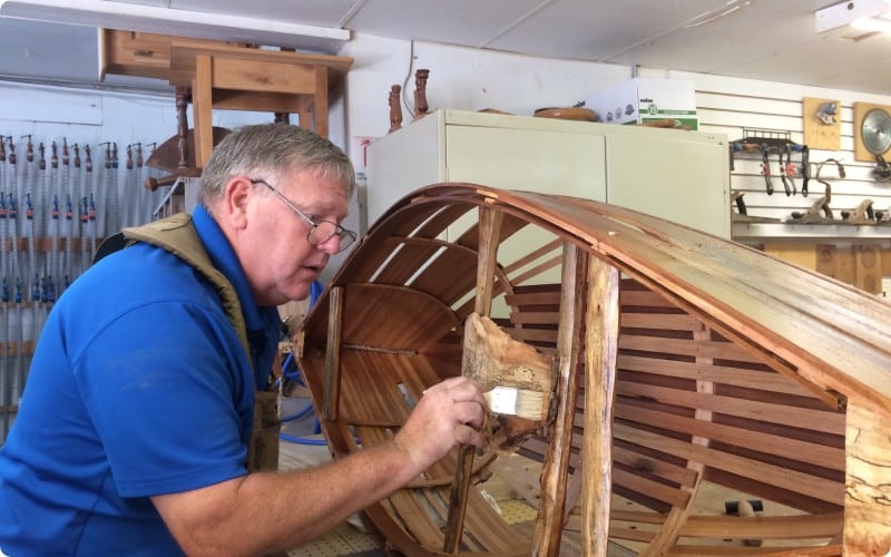 staining a wooden boat