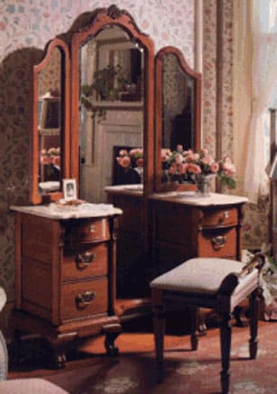 vanity chest with mirrors and tables