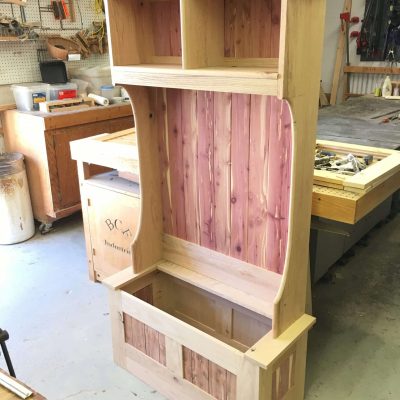 wooden chest and blanket holder